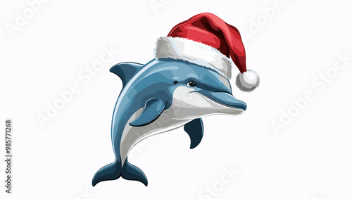 A cheerful dolphin wearing a festive Santa hat, perfect for holiday-themed designs and cheerful ocean-themed projects.