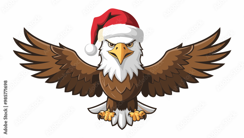 Obraz premium A festive eagle character wearing a Santa hat, symbolizing holiday spirit and cheer.