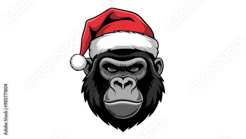 A festive illustration of a gorilla wearing a Santa hat, perfect for holiday-themed projects and creative designs.