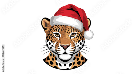 A festive leopard wearing a Santa hat, perfect for holiday-themed designs and illustrations that bring joy and creativity.