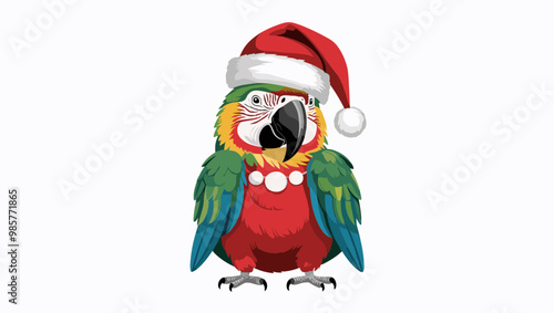A festive parrot wearing a Santa hat, perfect for holiday-themed designs and decorations, showcasing vibrant colors and cheerfulness.
