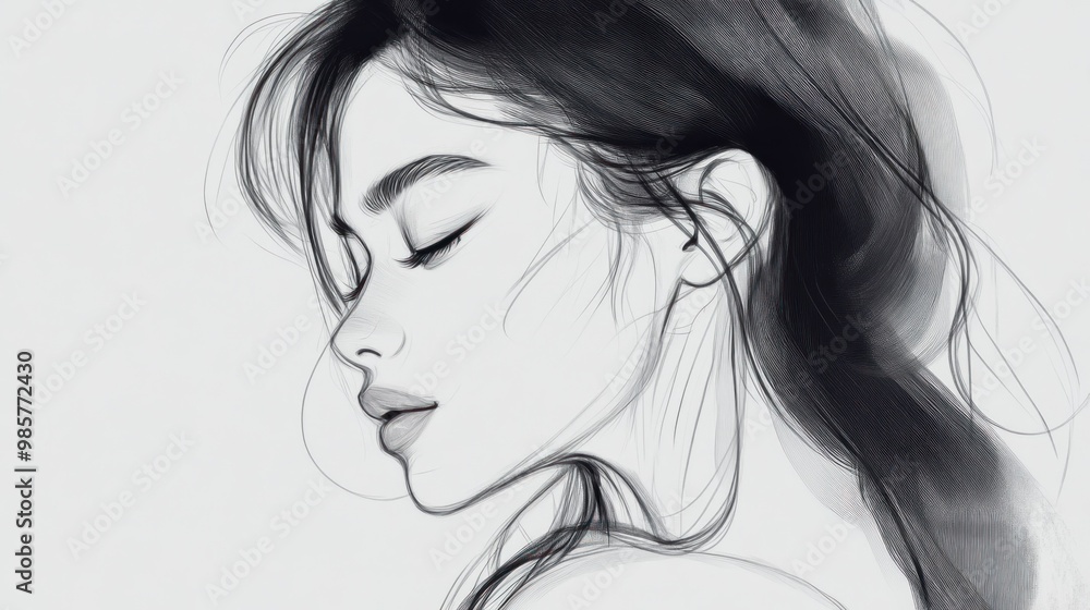 A Black and White Illustration of a Woman's Face A Black and White Illustration of a Woman's Face