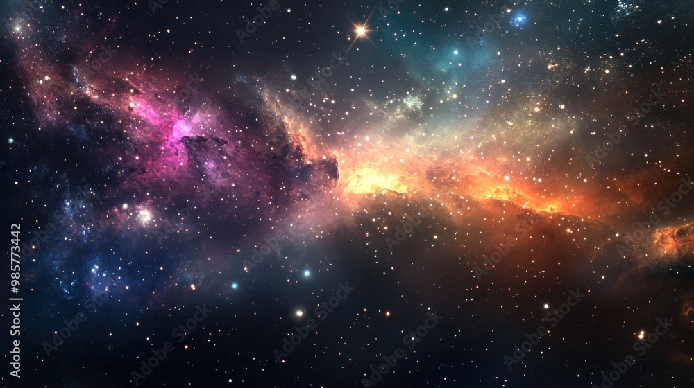 Fototapeta premium Cosmic Nebula with Stars and Glowing Gas Clouds