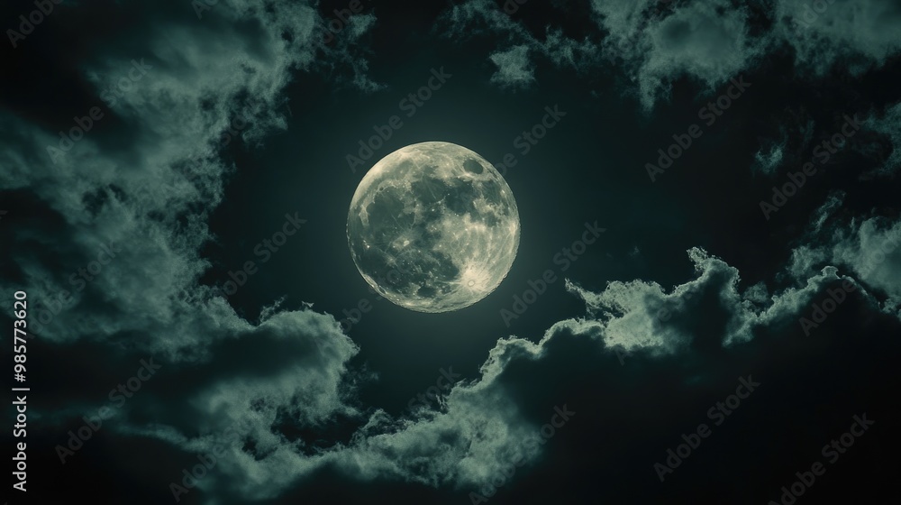 Fototapeta premium Full moon in dark skies with clouds