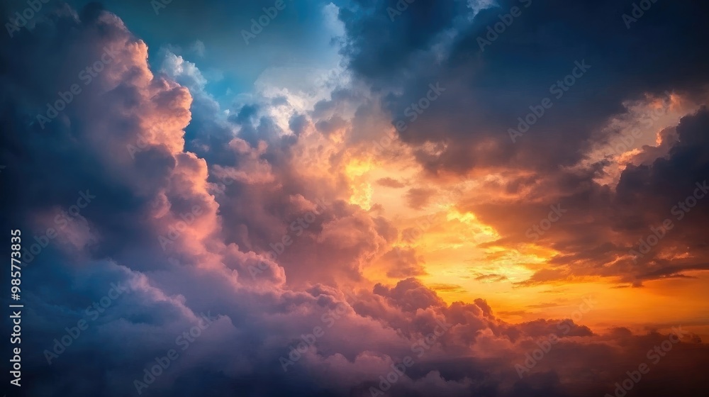 Dramatic sunset atmosphere with overcast clouds in a rainy sky Dramatic sunset atmosphere with overcast clouds in a rainy sky