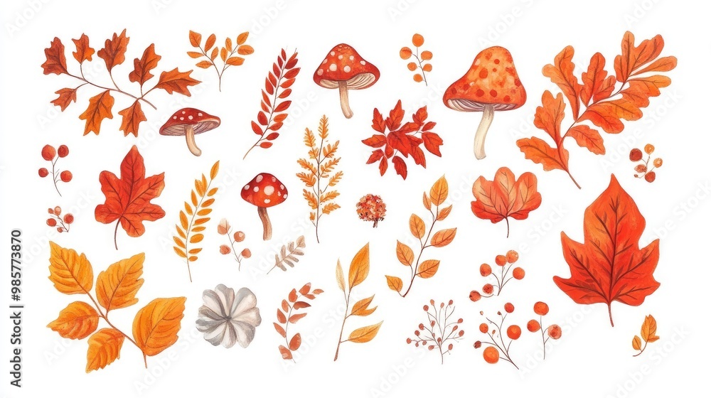 Obraz premium Autumn decorative elements on a white background