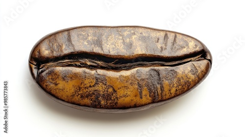 A Single Roasted Coffee Bean Isolated on a White Background photo