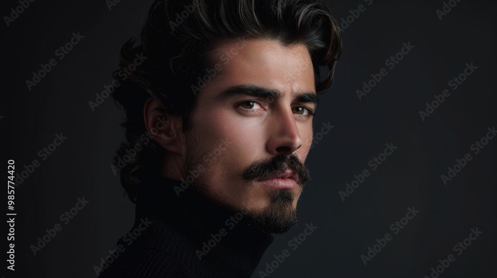 Fototapeta premium Modern Men's Grooming Ad with Stylish Model and Minimalistic Background - Perfect for Print, Card, Poster