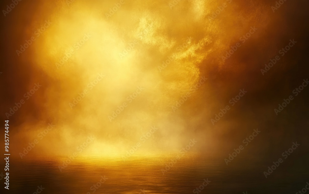 Mysterious fog in yellow and orange tones on a dark background with light emanating from the bottom right for texture and overlay use Mysterious fog in yellow and orange tones on a dark background with light emanating from the bottom right for texture and overlay use
