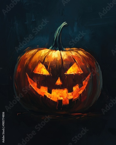 Halloween pumpkin jack o lantern on dark background