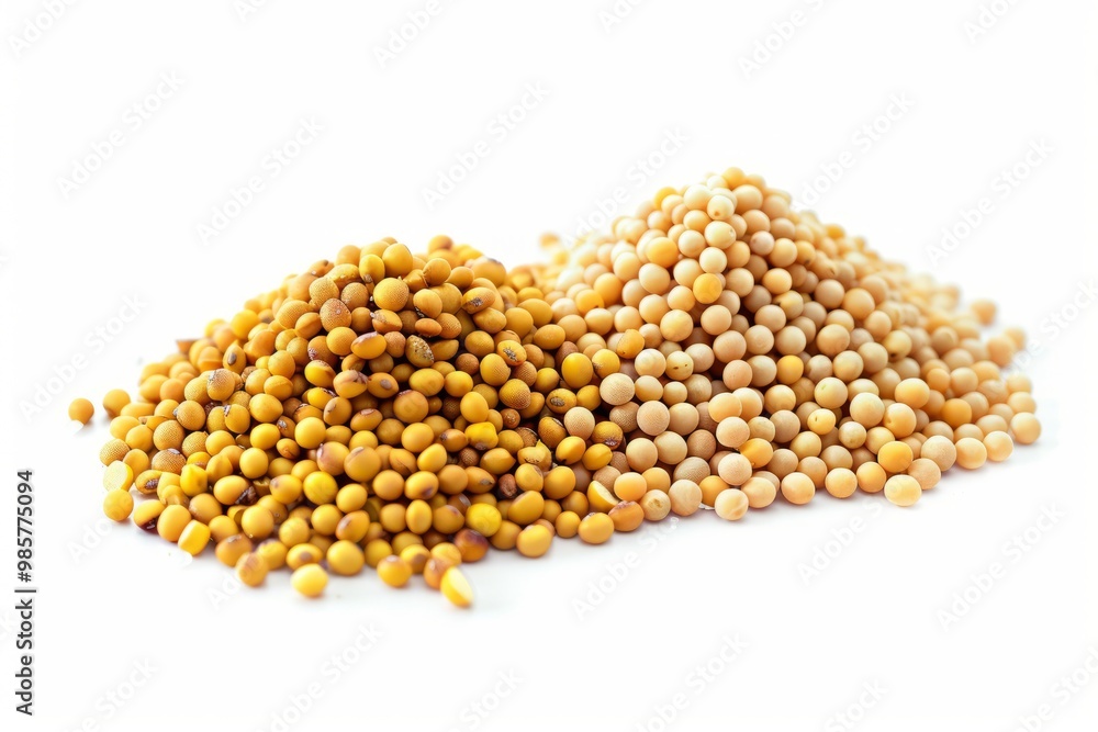 A fresh Yellow mustard seed and Yellow mustard seed Power isolated on white A fresh Yellow mustard seed and Yellow mustard seed Power isolated on white