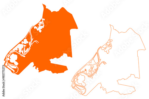 Roermond city and municipality (Kingdom of the Netherlands, Holland, Limburg province) map vector illustration, scribble sketch Remunj map