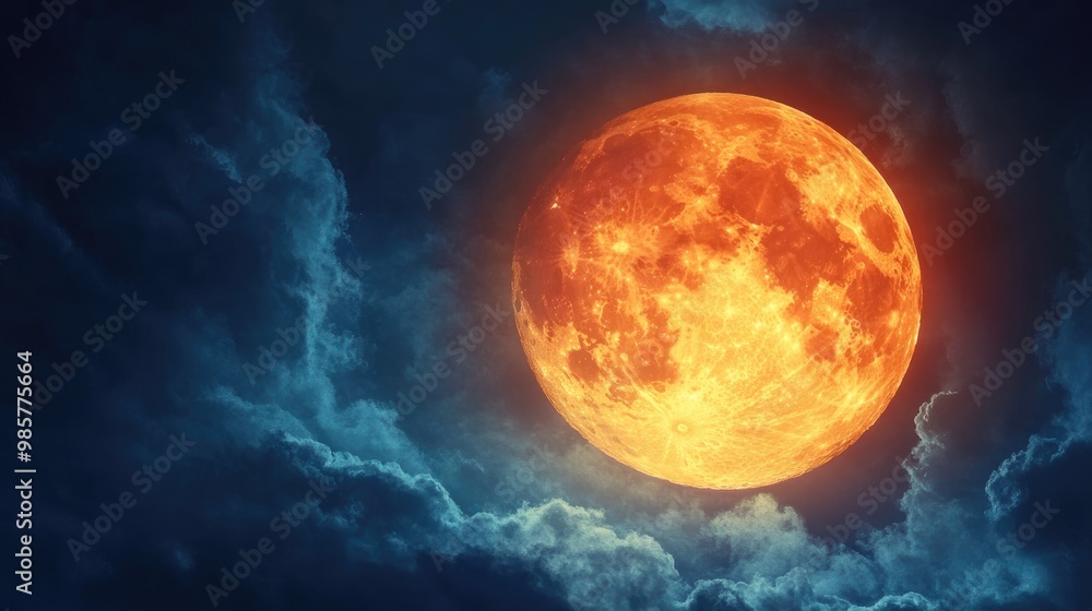 Full Orange Moon movement across the sky Halloween Moon concept Full Orange Moon movement across the sky Halloween Moon concept