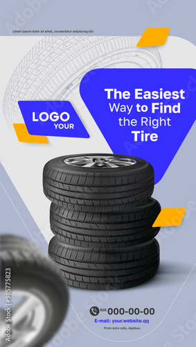 Tire stack poster. Web page - sales of wheels and tires for cars. Online sale. Car tire sale banner.
