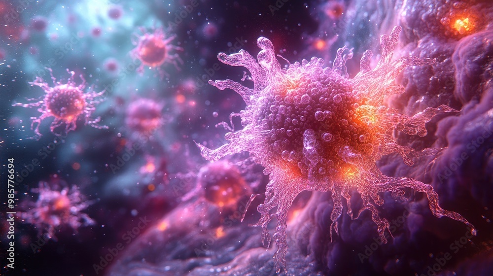 Fototapeta premium 3D Render of Microbial Shield on Skin: Exploring the Invisible Defense System