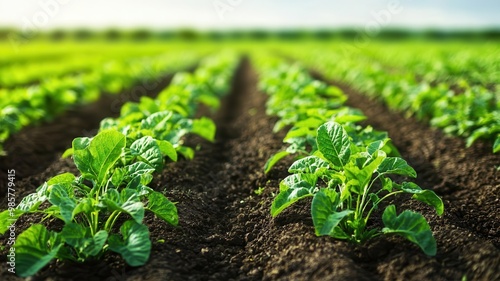 A photostock image of organic farming practices in a green, lush field, perfect for sustainable agriculture themes