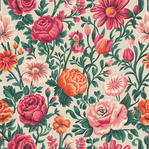 pattern with blush pink roses and flowers