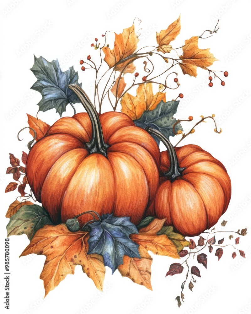 autumn harvest composition with pumpkins and foliage autumn harvest composition with pumpkins and foliage