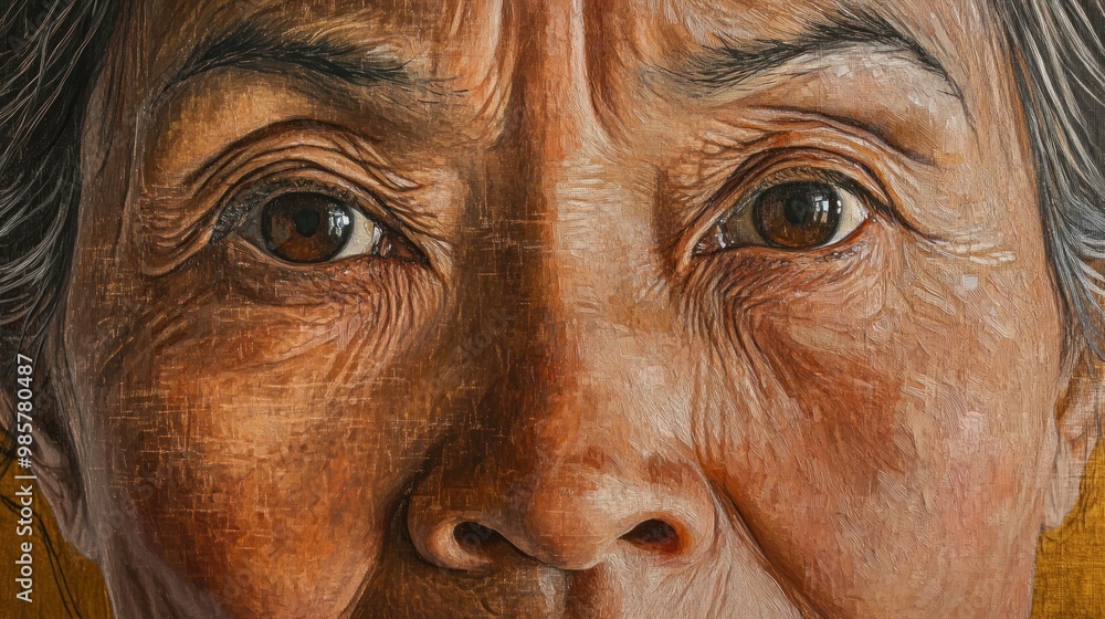 Close-up Oil Painting of an Elderly Woman's Eyes and Nose Close-up Oil Painting of an Elderly Woman's Eyes and Nose