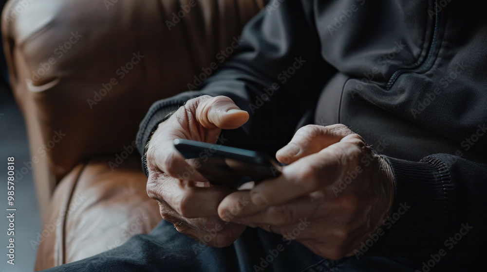 Person Sitting on Couch Holding Cell Phone Person Sitting on Couch Holding Cell Phone