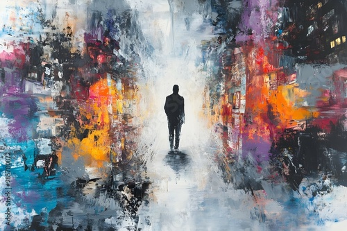 A conceptual painting depicting a person's social anxiety.