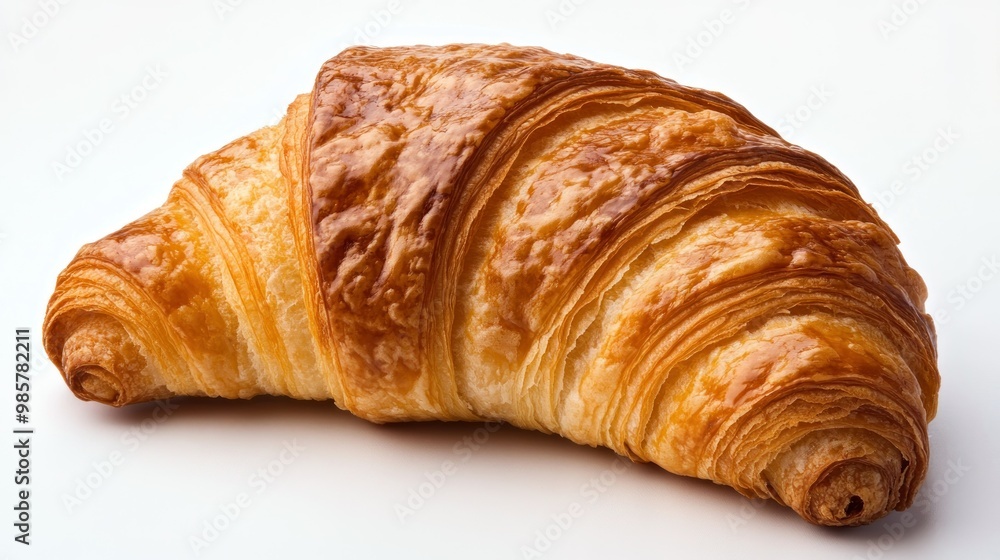 A Single Golden Brown Croissant Isolated on a White Background A Single Golden Brown Croissant Isolated on a White Background