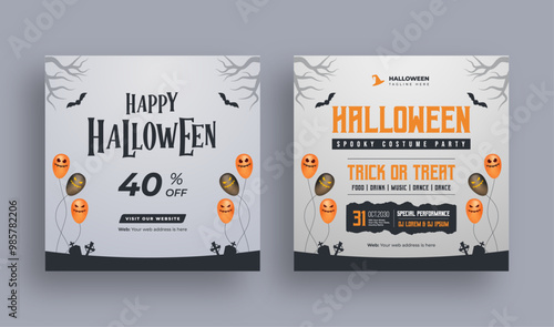 Happy Halloween social media banner or web banner template, Halloween promotion sale post template