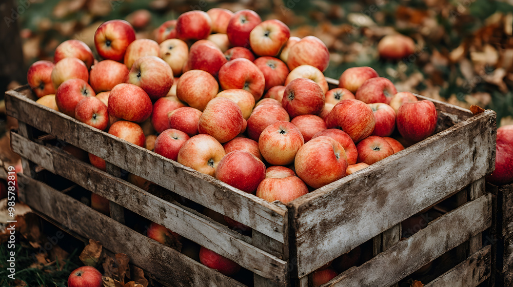 A full crate of ripe red apples after picking A full crate of ripe red apples after picking