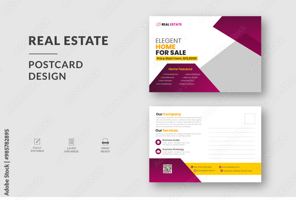 Real estate home sale postcard design, modern EDDM postcard template Real estate home sale postcard design, modern EDDM postcard template