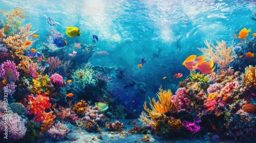 Wallpaper Mural Vibrant Coral Reef with Colorful Fish and Lush Marine Life Torontodigital.ca