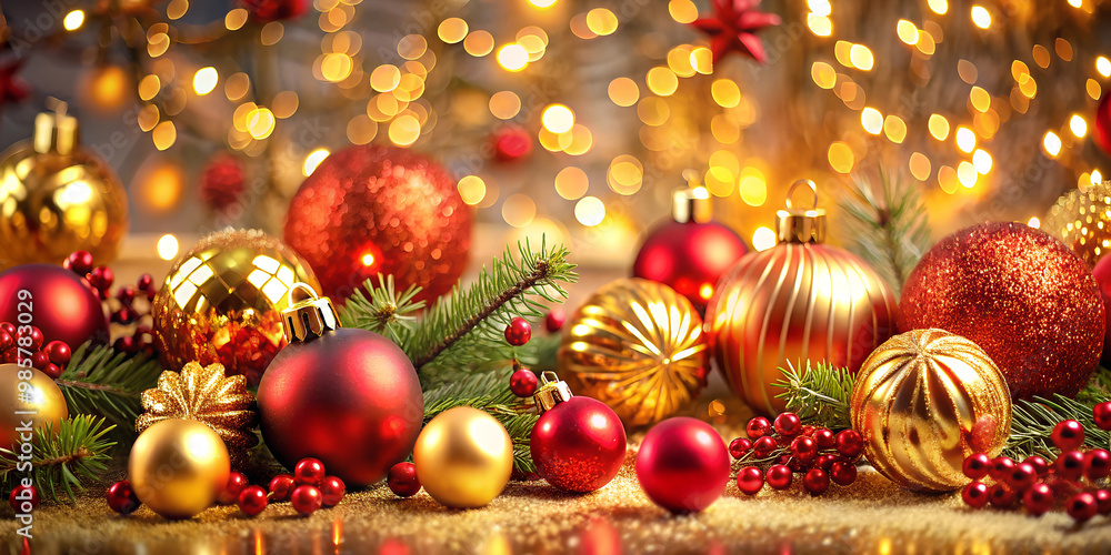 Fototapeta premium christmas balls on red