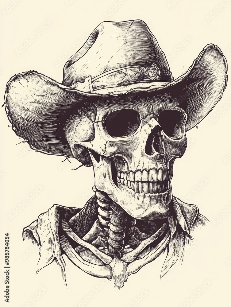 Fototapeta premium Skeleton wearing cowboy hat