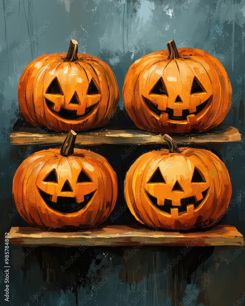 Cheerful Halloween Pumpkins Smiling Cheerful Halloween Pumpkins Smiling
