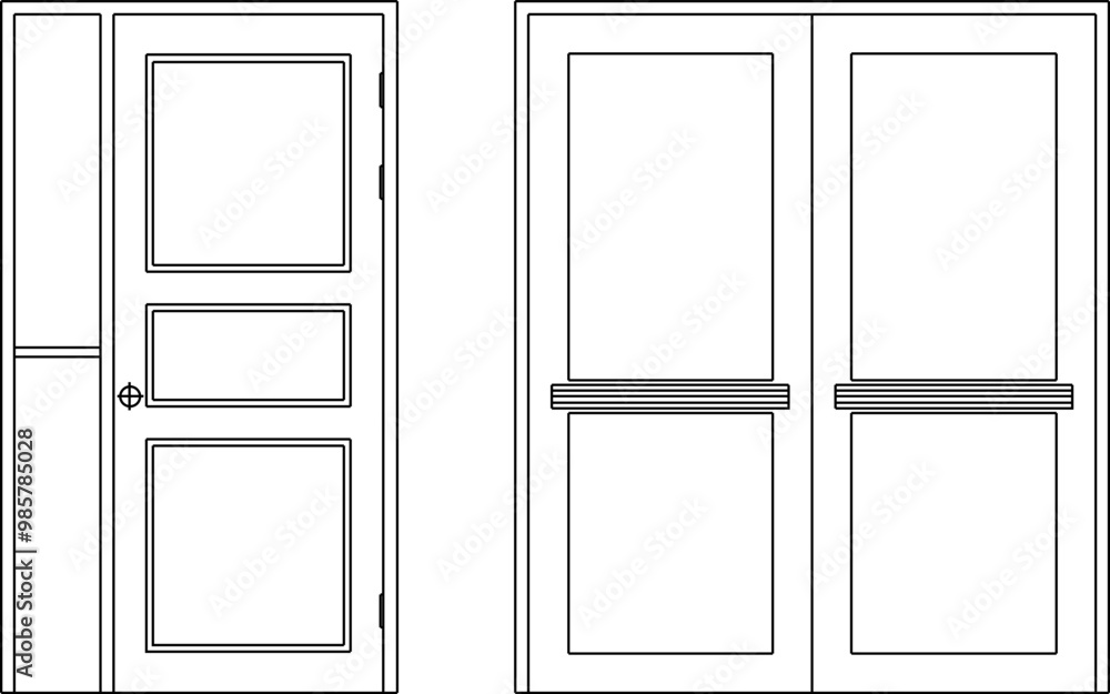 Vector sketch illustration of the silhouette of a European modern vintage classic door furniture design Vector sketch illustration of the silhouette of a European modern vintage classic door furniture design