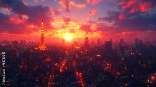 Wallpaper Mural Stunning Urban Cityscape Showcasing Tokyo's Iconic Skyline at Dusk Torontodigital.ca