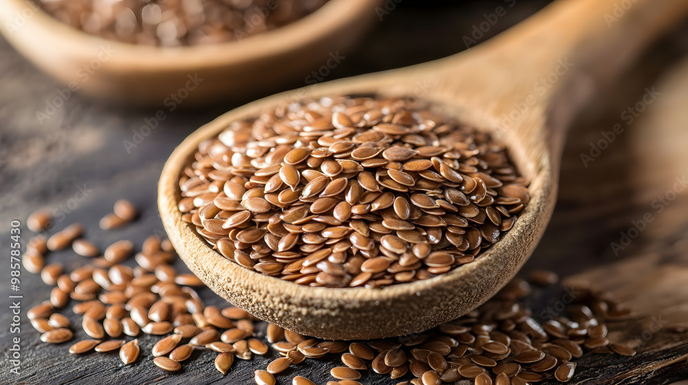 Flax seeds in wooden bowl Flax seeds in wooden bowl