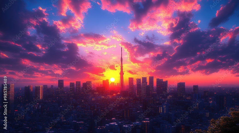 Fototapeta premium Stunning Urban Cityscape of Tokyo Skyline for Travel and Real Estate Use