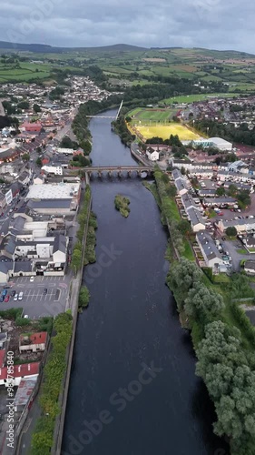 Aerial view of the bridge over the Mourne River in Strabane in Northern Ireland photo