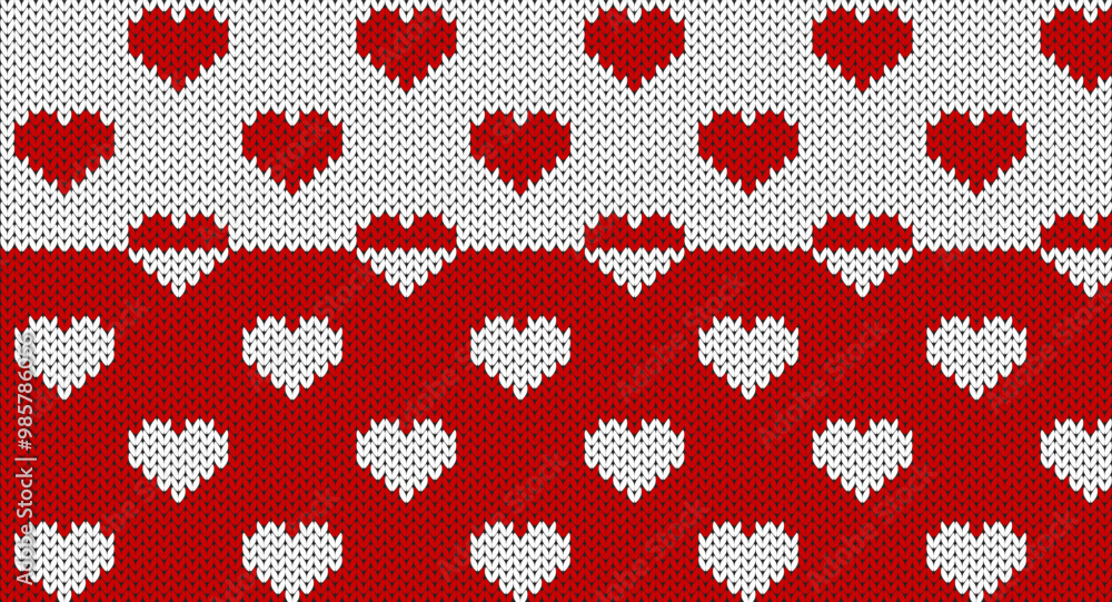 White and red heart knitted pattern for Christmas concept, Festive Sweater Design. Seamless Knitted Pattern White and red heart knitted pattern for Christmas concept, Festive Sweater Design. Seamless Knitted Pattern
