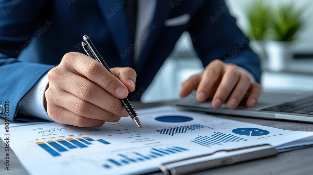 Strategic Business Analyst Analyzing Global Market Trends with Charts and Graphs, Copy Space for Text Strategic Business Analyst Analyzing Global Market Trends with Charts and Graphs, Copy Space for Text