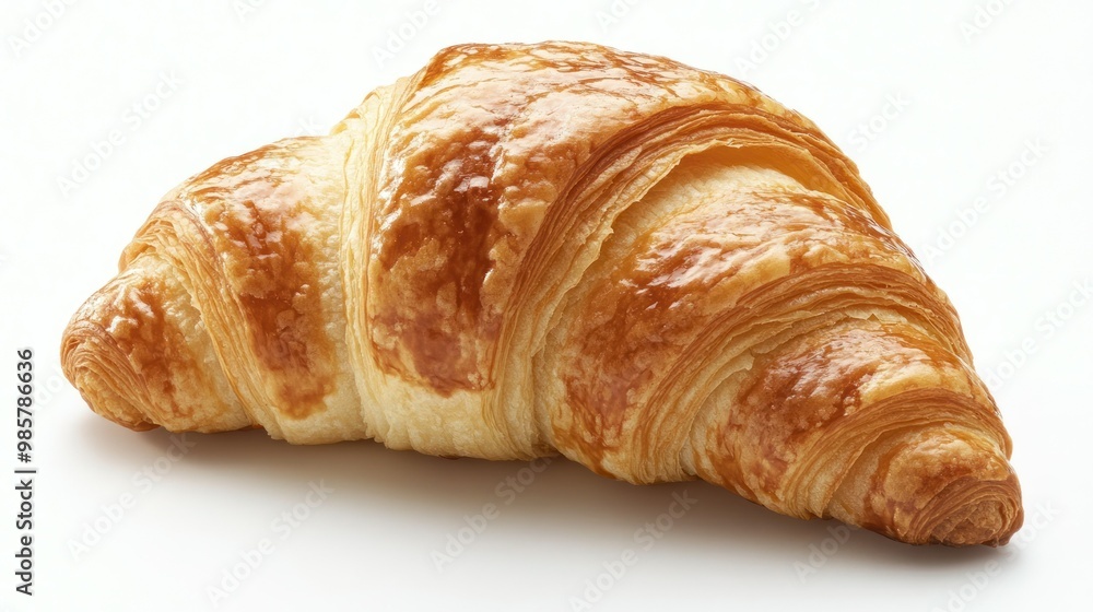 A Single Golden Brown Croissant Isolated on a White Background A Single Golden Brown Croissant Isolated on a White Background