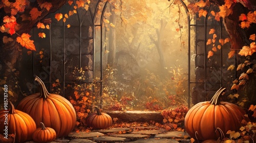 Autumn pumpkin themed background wallpaper photo