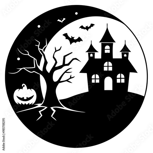 halloween background with pumpkin and bats silhouette vector illustration black 