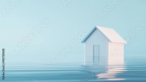 Flood insurance, house protected from water, 3D illustration, copy space for text,