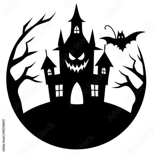 halloween background with pumpkin and bats silhouette vector illustration black 