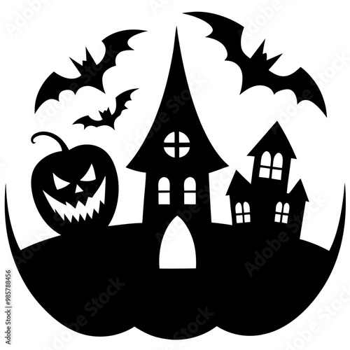 halloween background with pumpkin and bats silhouette vector illustration black 