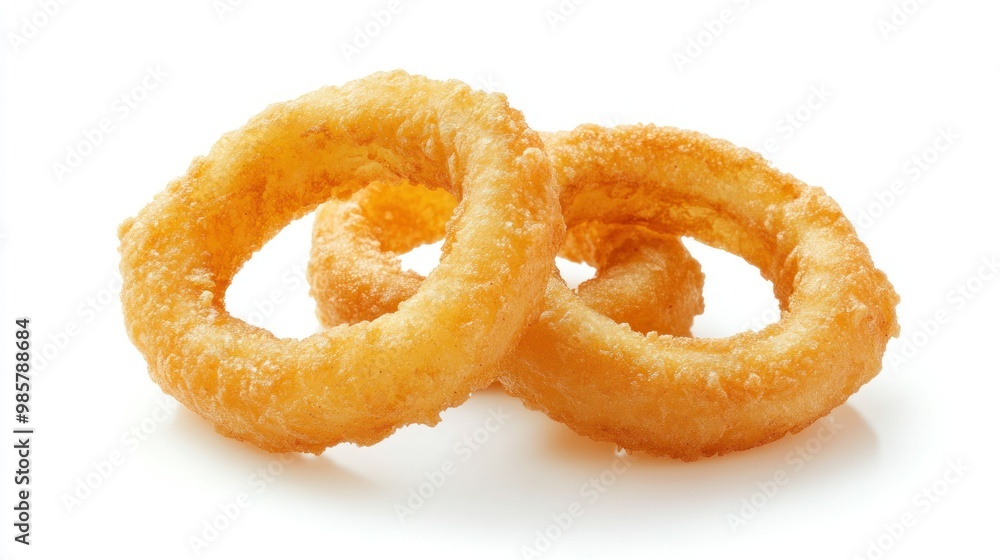 Two Golden Brown Onion Rings Isolated on White Background Two Golden Brown Onion Rings Isolated on White Background