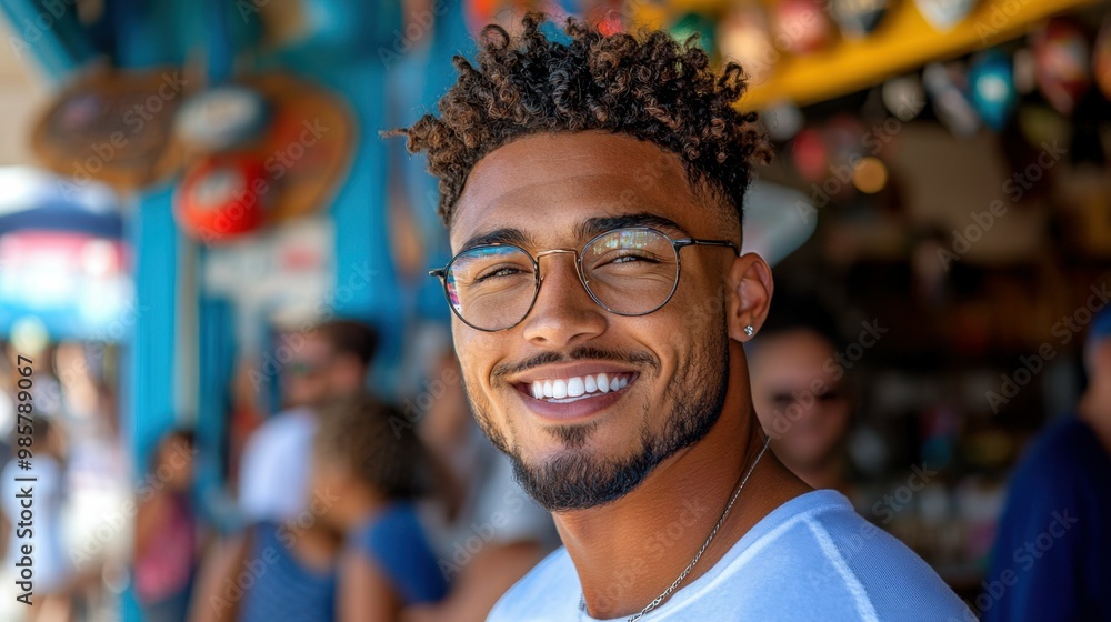 A man with glasses and a beard is smiling and looking at the camera. He is surrounded by people, some of whom are also smiling. The scene appears to be casual and friendly A man with glasses and a beard is smiling and looking at the camera. He is surrounded by people, some of whom are also smiling. The scene appears to be casual and friendly