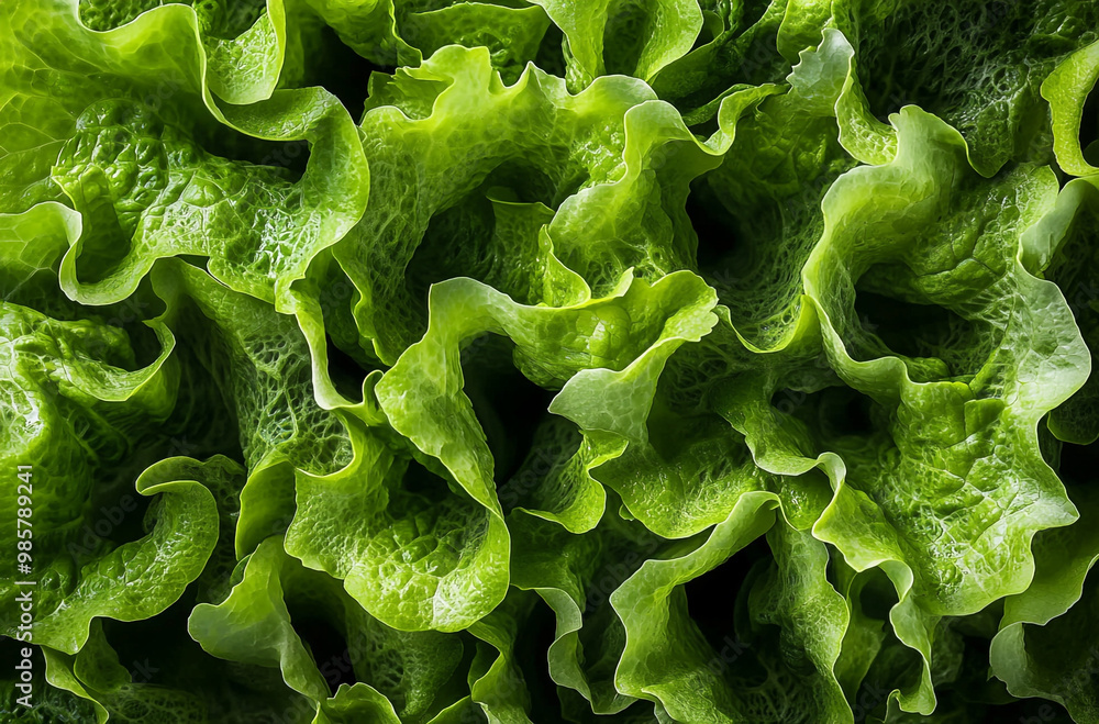 A vibrant green salad leaf texture showcasing the intricate details of ripples and petals A vibrant green salad leaf texture showcasing the intricate details of ripples and petals