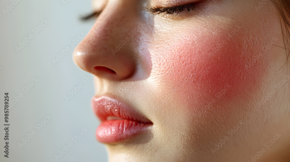 Naklejka premium Close up face of young woman suffering from problem skin. Acne, rosacea, dry skin. Dermatology concept